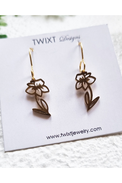 March Birth Flower - Daffodil - Earrings Gold - PD438